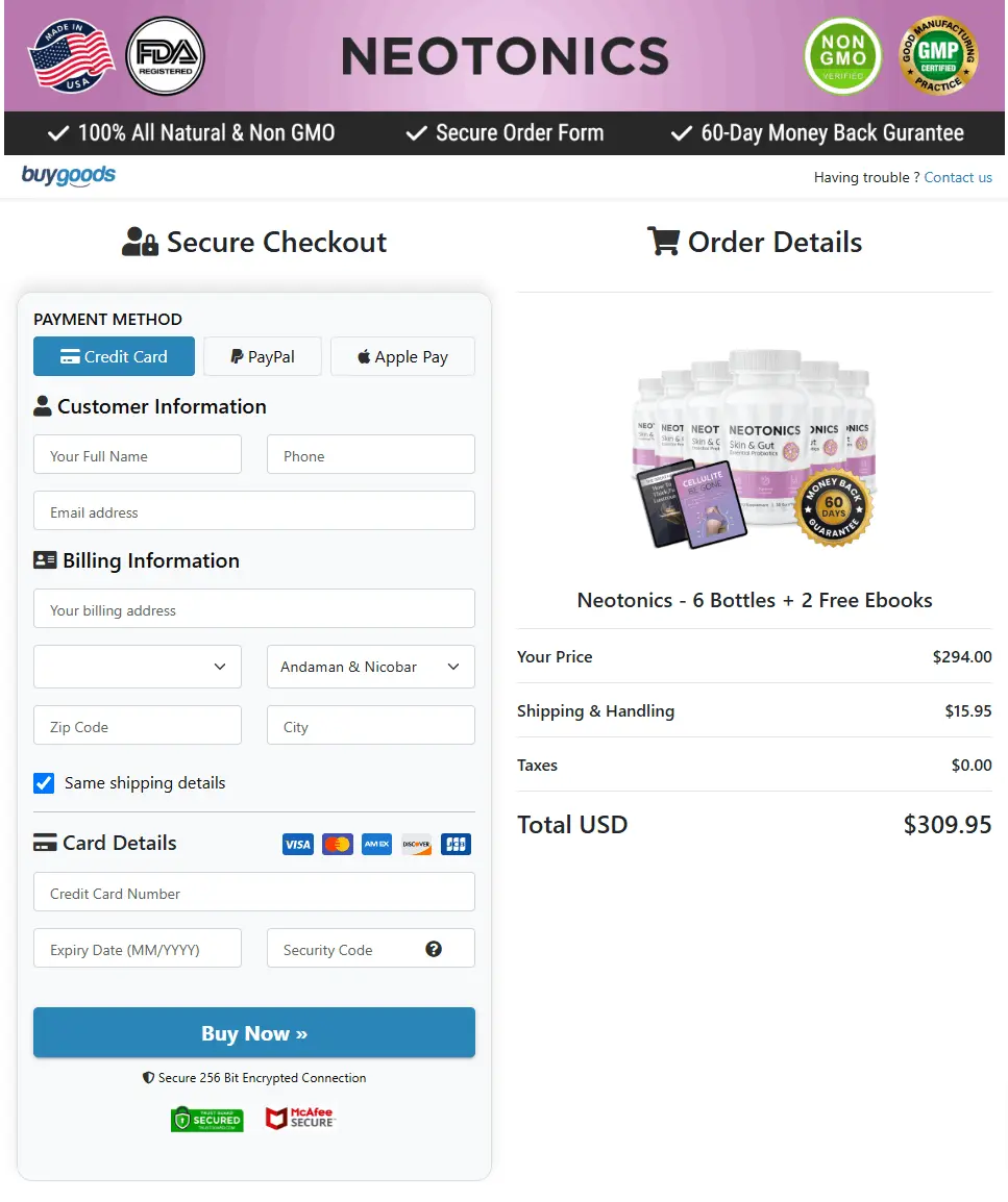 neotonics buy page